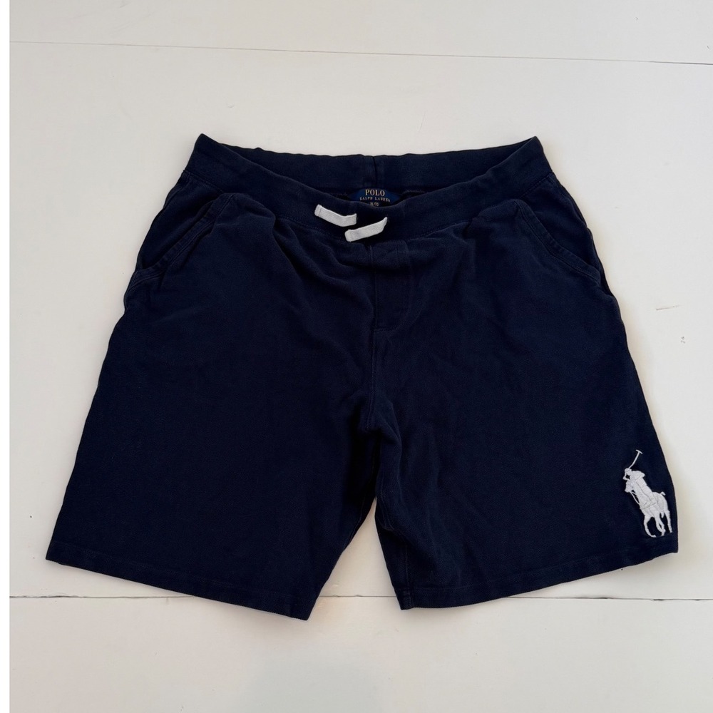 Polo Ralph Lauren Knit Shorts Boys XL Navy Blue Cotton Big Pony Drawstring